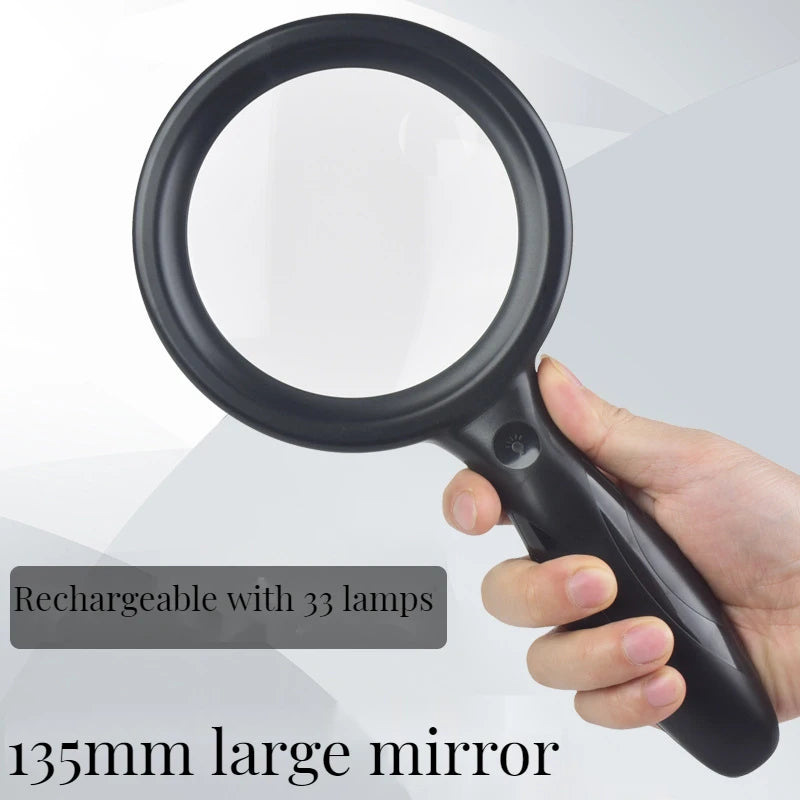 135mm LED Handheld Magnifier – Rechargeable 2x/13x Loupe Illuminated Magnifier Axl