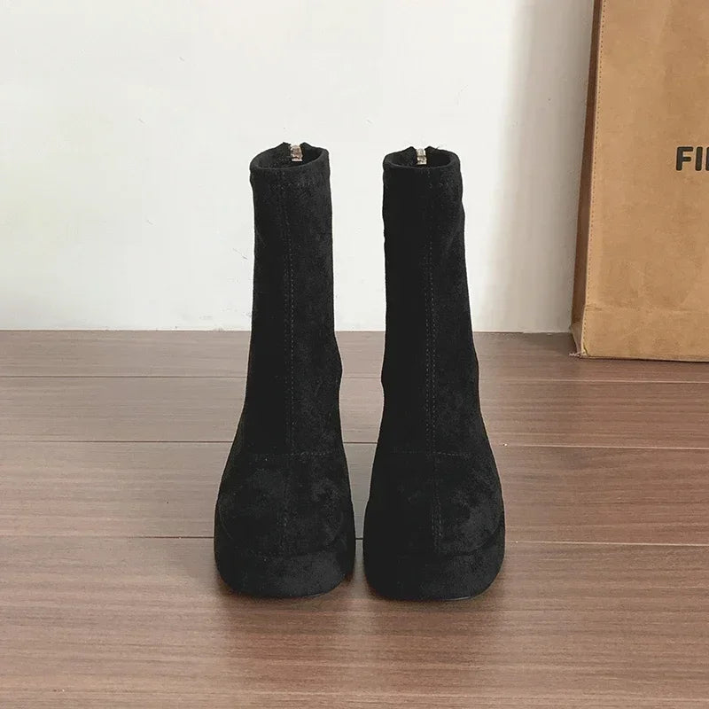 Women's Square Heel Ankle Boots – Warm Winter Short Booties Ankle Boots Axl Black 40