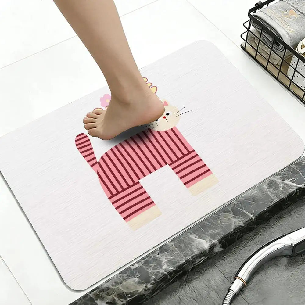 Diatomite Bath Mat – Quick Dry Non-Slip Cat & Stripe Designs Diatomite Bath Mat Axl