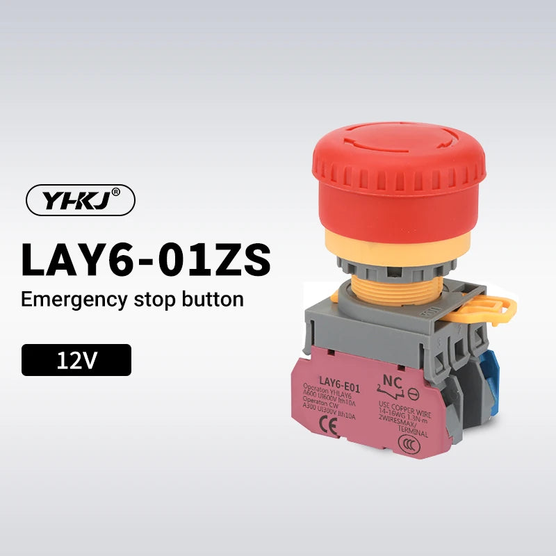 22mm Latching Emergency Stop Push Button Switch 1NO1NC Mushroom Push Button Switch Axl 12V