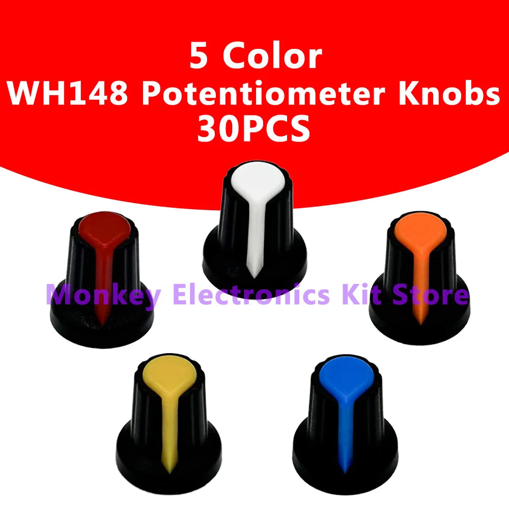 30-Piece Plastic Potentiometer Knobs 6mm Shaft – 5 Colors Potentiometer Knobs Axl Default Title