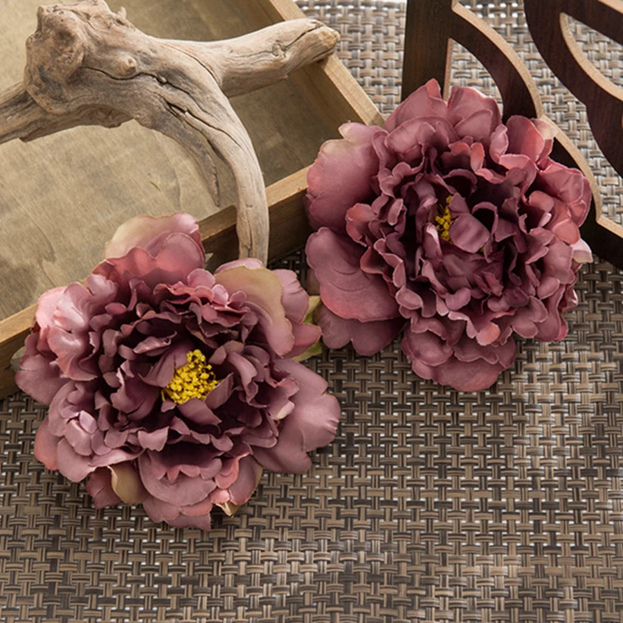 10 Pcs Silk Artificial Peony Flower Heads – Wedding & Home Decor Artificial Flower Heads Axl Brown 10 Pieces
