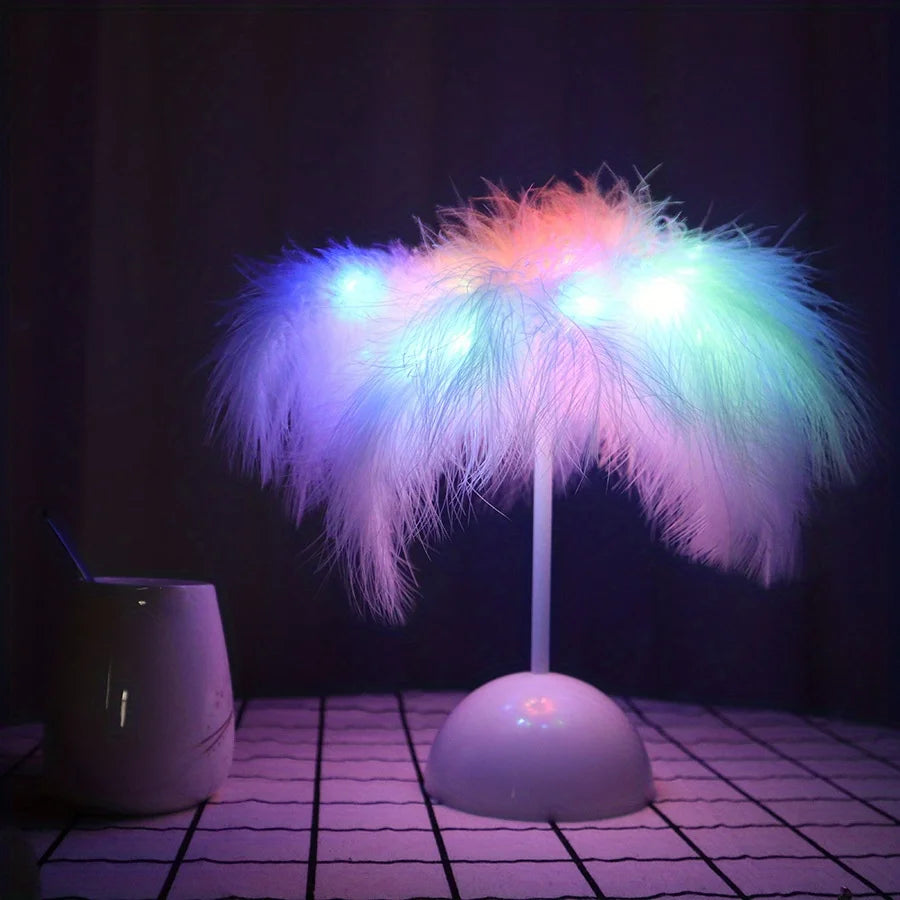 LED Feather Table Lamp – Warm White Night Light & Home Decor Decorative Night Light Axl RGB