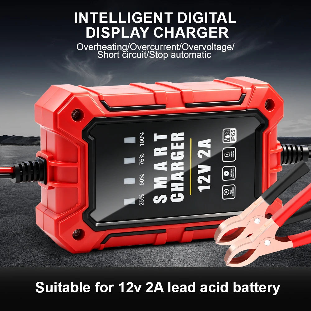 12V Intelligent Auto Car Battery Charger – LCD Smart Pulse Battery Charger Axl