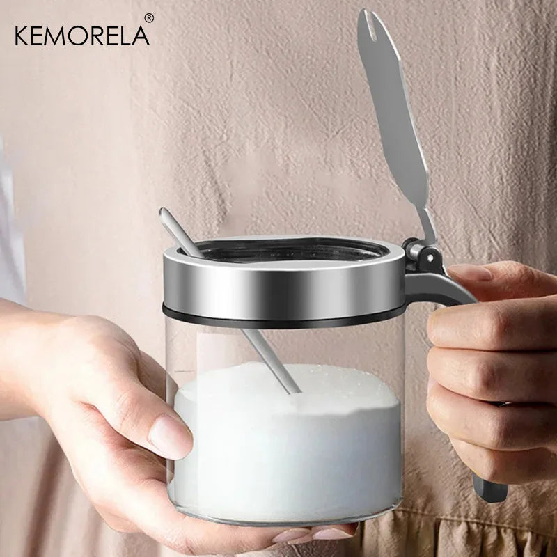 Glass Spice Jar with Stainless Steel Lid & Spoon | KEMORELA Glass Spice Jar Axl