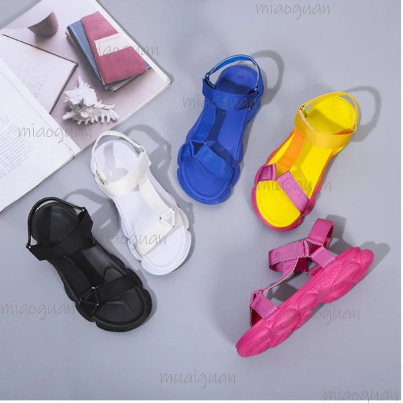 Women's Colorful Platform Roman Sandals | Velcro Beach Flats Women's Platform Sandals Axl