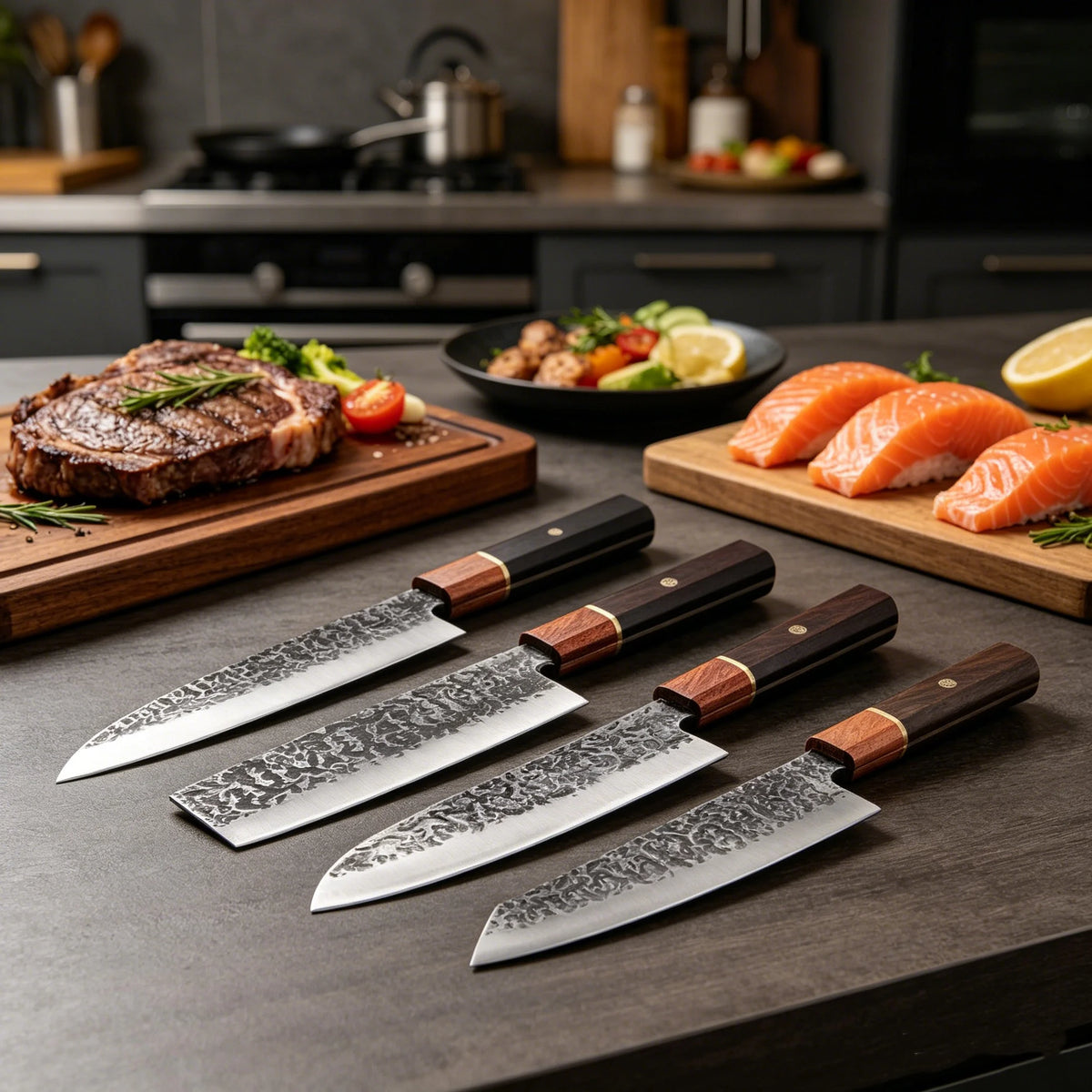 WXCOO Professional Chef Knife Set – Santoku & Meat Cleaver Chef Knife Set Axl