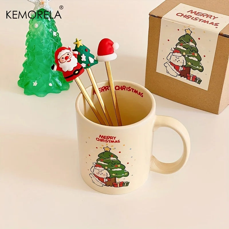KEMORELA 350ml Christmas Ceramic Coffee Mug with Spoon Ceramic Coffee Mug Axl