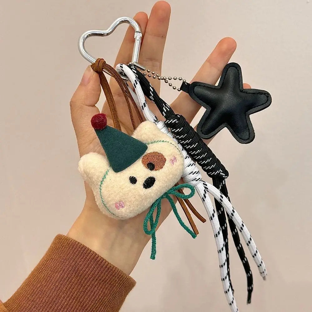 Cartoon Bear Plush Bag Charm – Handmade Nylon Rope Pendant Plush Bag Charm Axl