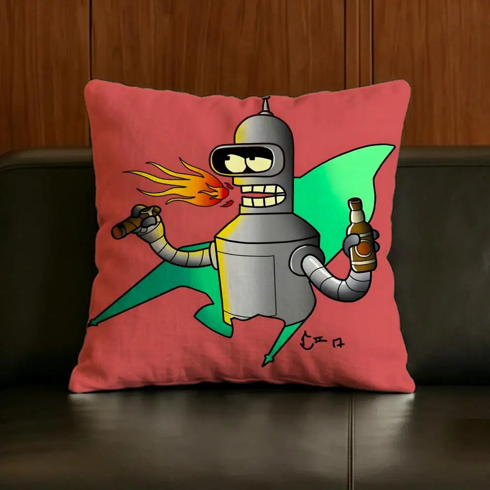 Futurama Bender Linen Cushion Cover | Sofa & Bedroom Decor Decorative Cushion Cover Axl White2 60X60cm