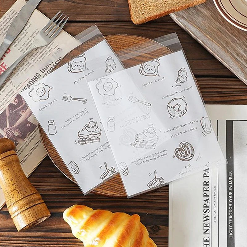 50 Self-Adhesive Bakery Bags – Bread Cookie & Pastry Pack Bakery Packaging Bags Axl