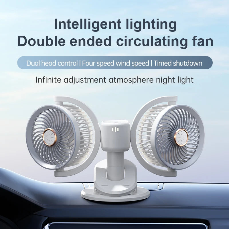 Dual Head Desktop Fan with Night Light & Phone Holder – White Desktop Fan Axl