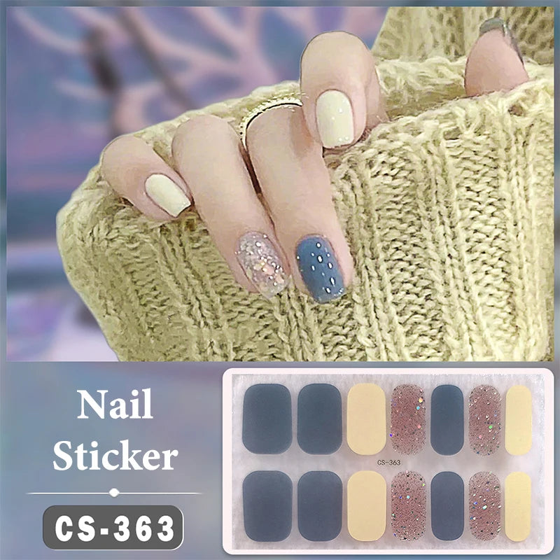 Waterproof Full Cover Nail Wraps – No-Lamp Nail Stickers 14pc Nail Art Wraps Axl CS363