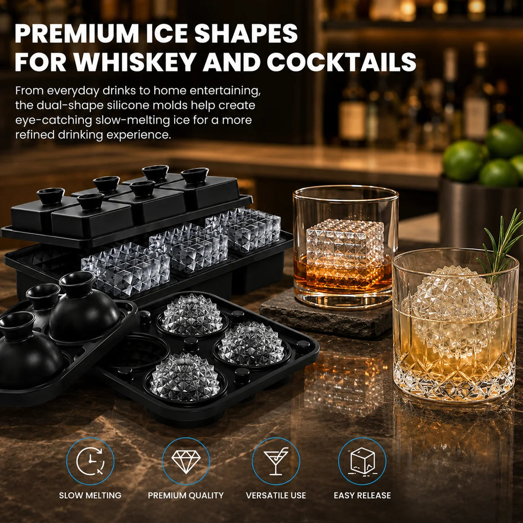 6-Cavity Diamond Silicone Ice Tray with Funnel Lid | Whiskey Bar Silicone Ice Tray Axl