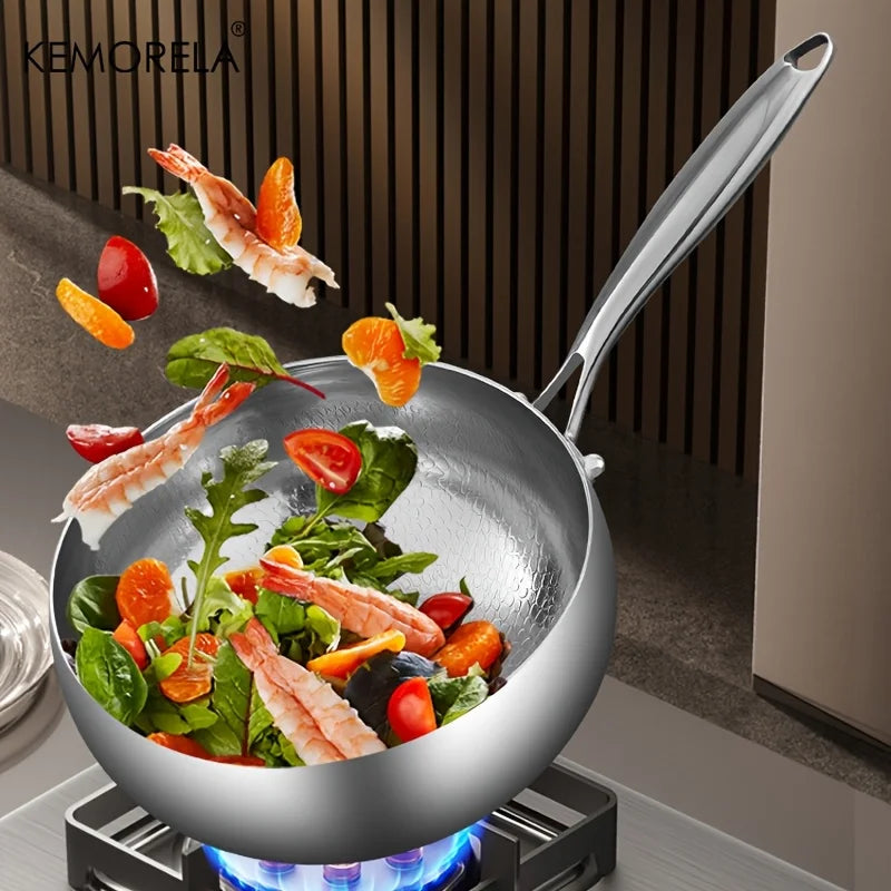 KEMORELA 3-Layer Stainless Steel Wok Pan – Hammered Finish Stainless Steel Wok Axl