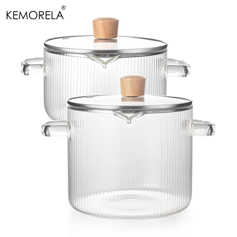 KEMORELA Clear Glass Saucepan with Lid – 1.8L & 2.3L Glass Saucepan Set Axl