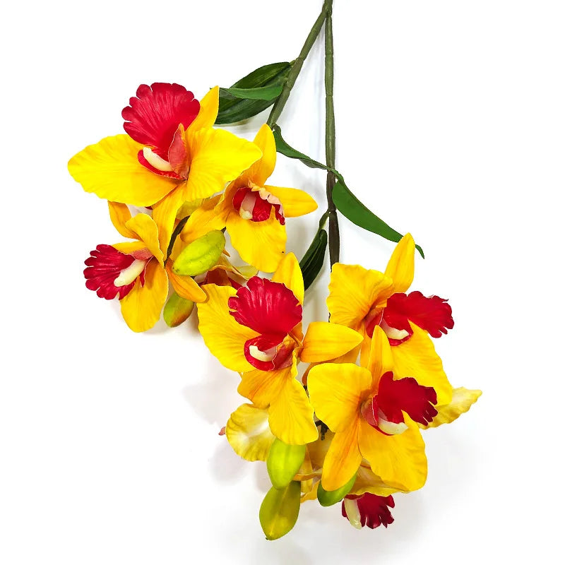 Artificial Cymbidium Orchid Branch – 11 Heads, 67cm, Two Forks Artificial Flower Branch Axl