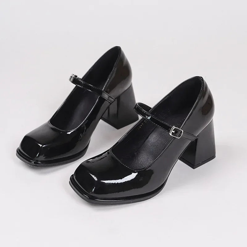Women's Vintage Mary Jane Heels – Buckle Square Toe Pumps Mary Jane Pumps Axl