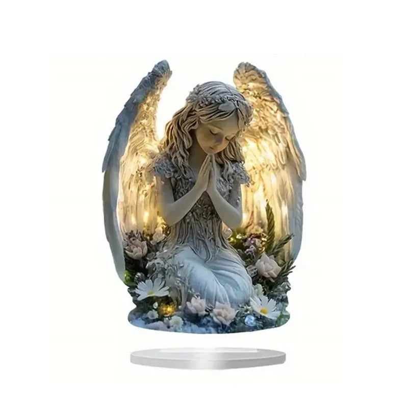 Acrylic Prayer Angel Figurine – Radiant Statue Desktop Decor Decorative Figurine Axl White