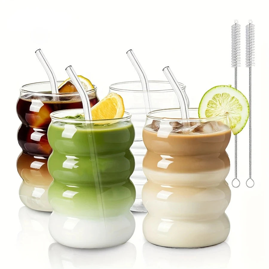 KEMORELA Borosilicate Glass Coffee Cups Set of 2 | Ripple Design Glass Coffee Cups Axl 4PCS 350ml