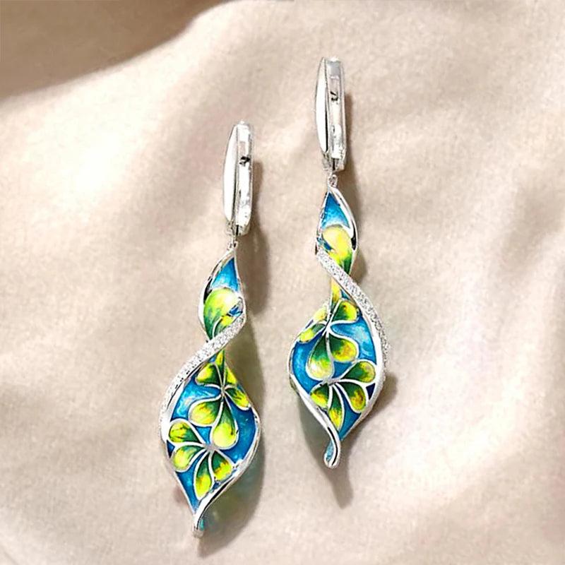 Huitan Twisty Flower Drop Earrings – CZ Sparkling Women's Jewelry Drop Earrings Axl