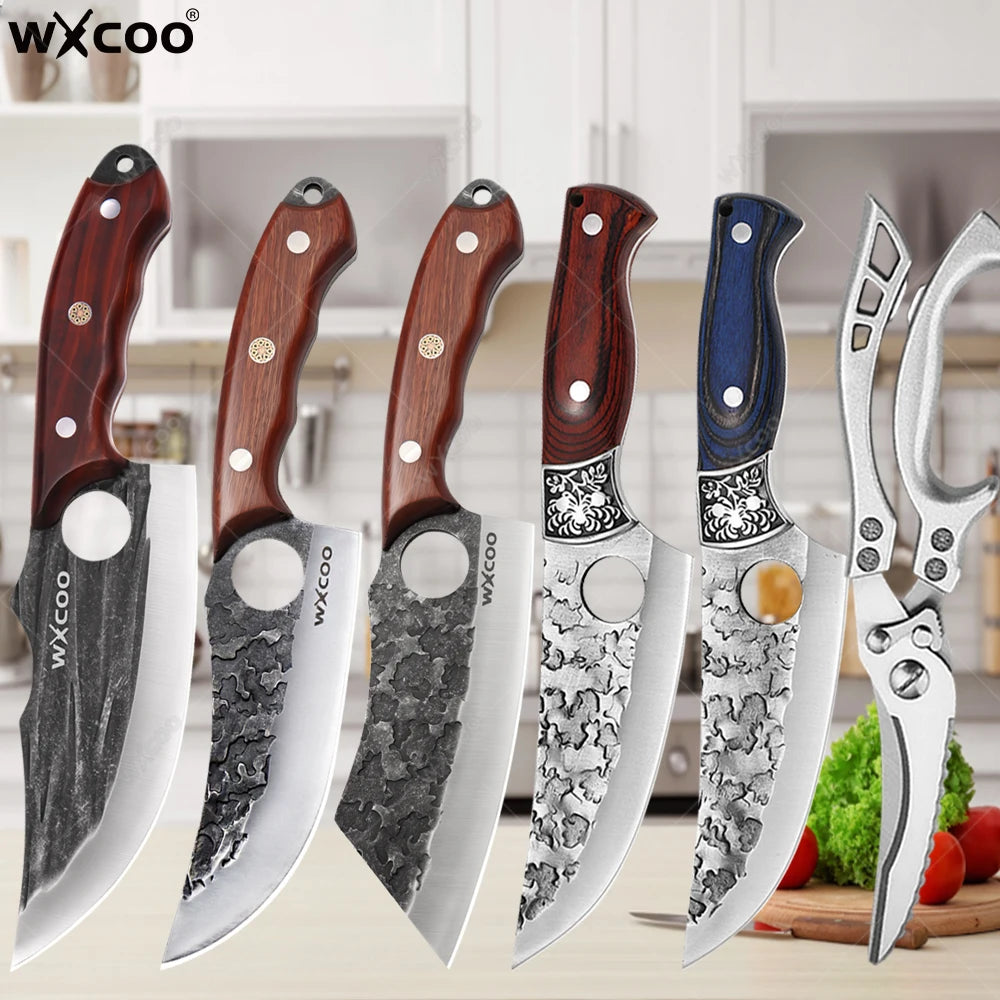 WXCOO Forged Stainless Steel Chef Knife Set with Cover Kitchen Knife Set Axl