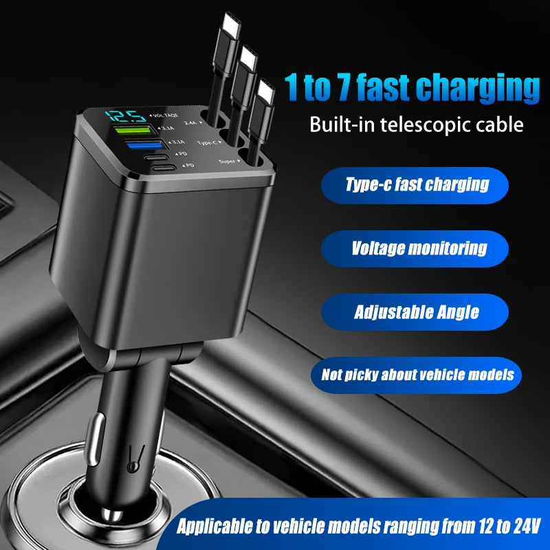 7-in-1 Retractable Car Charger USB-C Fast Charge 35W Car Charger Adapter Axl