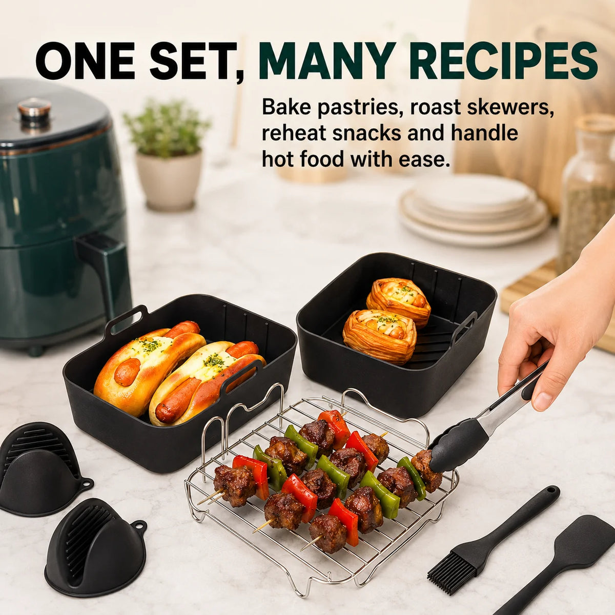 Air Fryer Accessories Set – Silicone Liners, Racks & Baking Tools Air Fryer Accessory Set Axl