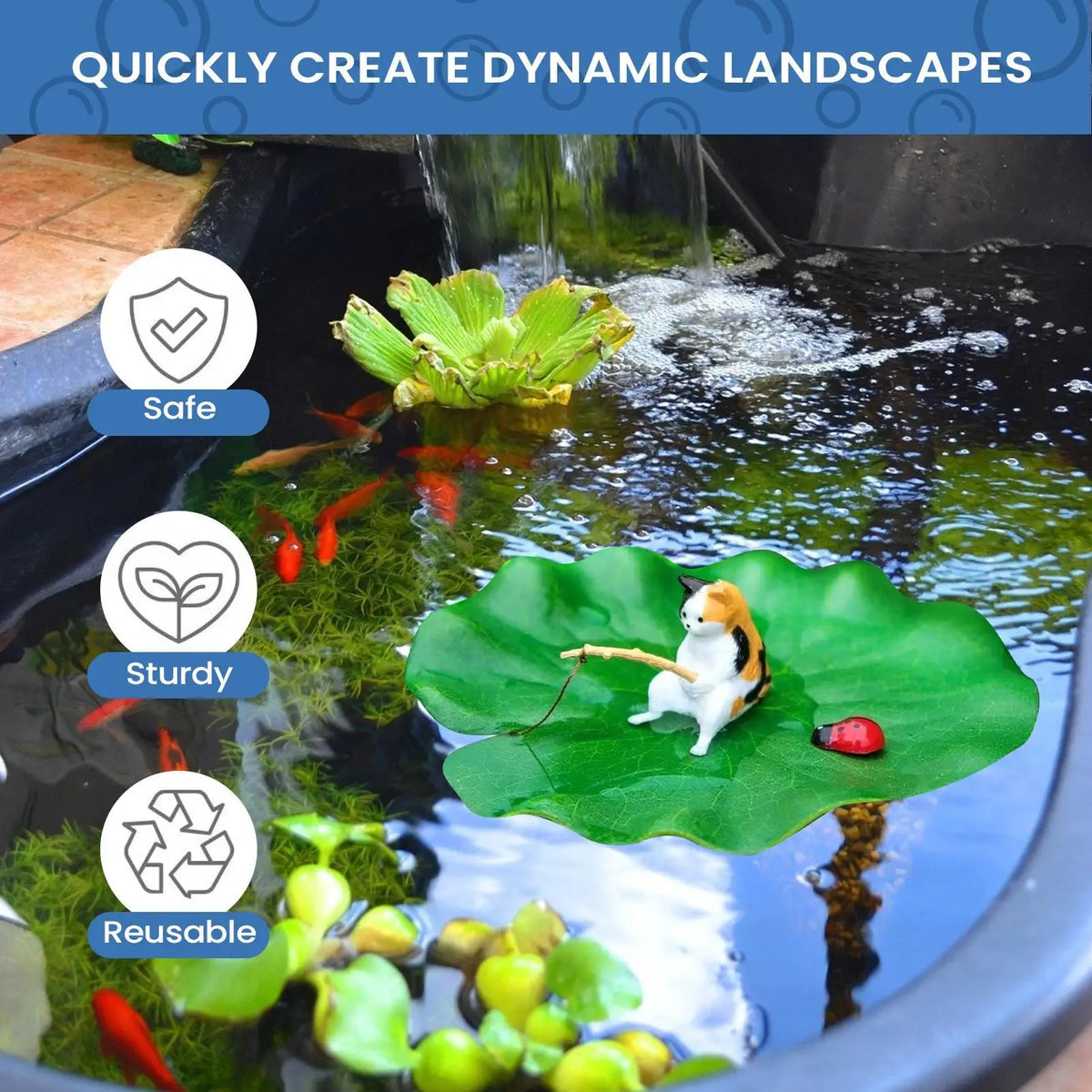 Floating Cat Fishing Lily Pad Resin Fish Tank Ornament Aquarium Ornament Axl