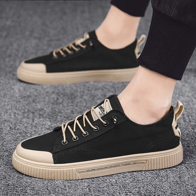 Men's Canvas Vulcanized Sneakers – Breathable Casual Flat Shoes Canvas Casual Sneakers Axl