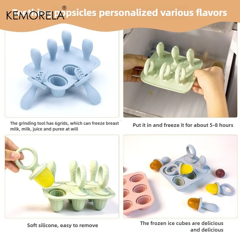 KEMORELA 6-Cavity Baby Popsicle Silicone Mold | Homemade Ice Pops Popsicle Mold Axl