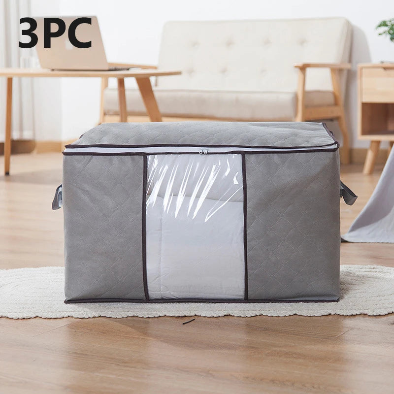 Foldable Quilt & Bedding Storage Bag – Large Non-Woven Organizer Bedding Storage Bag Axl 3PC Grey 1pcs