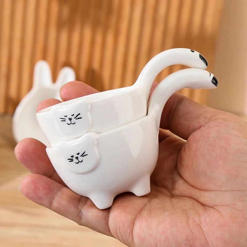 Ceramic Dipping Plate with Handle – Cute Rabbit & Cat Design Ceramic Dipping Plate Axl