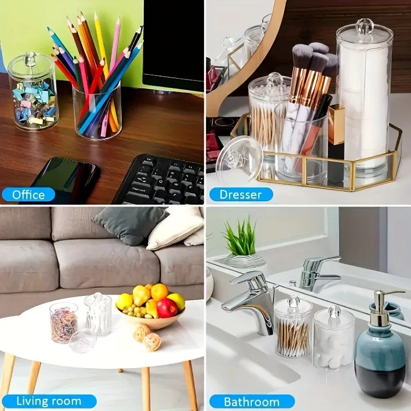 Clear Bathroom Storage Canister for Swabs, Makeup & Clips Bathroom Storage Canister Axl
