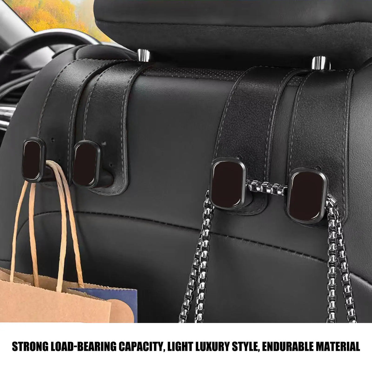 Car Headrest Hook Hanger – PU Leather Seat Back Bag Organizer Car Seat Organizer Axl