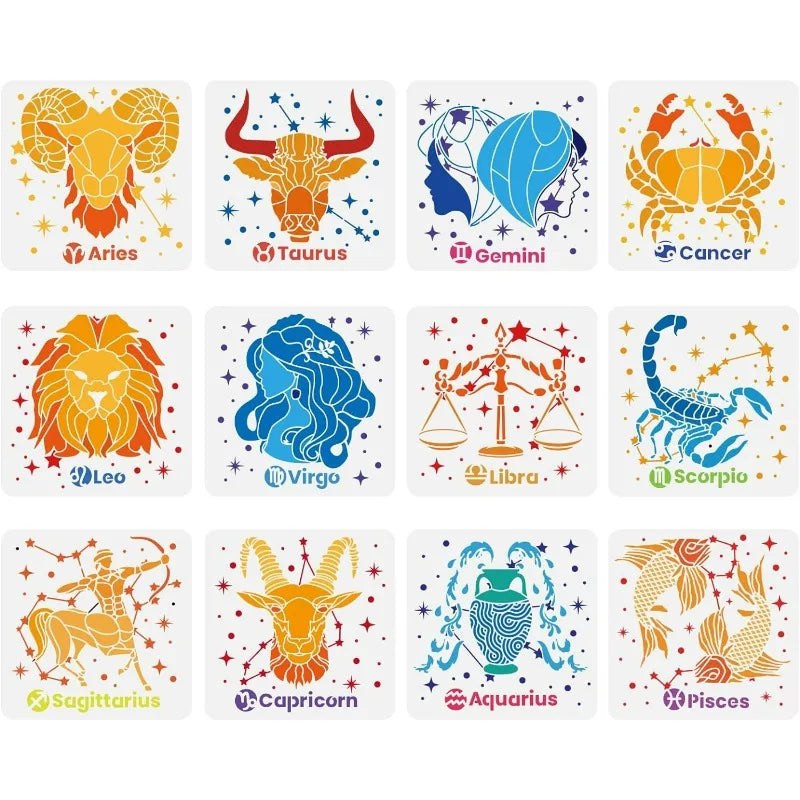12-Piece Zodiac Constellation Stencils – Reusable DIY Craft Set Craft Stencil Set Axl
