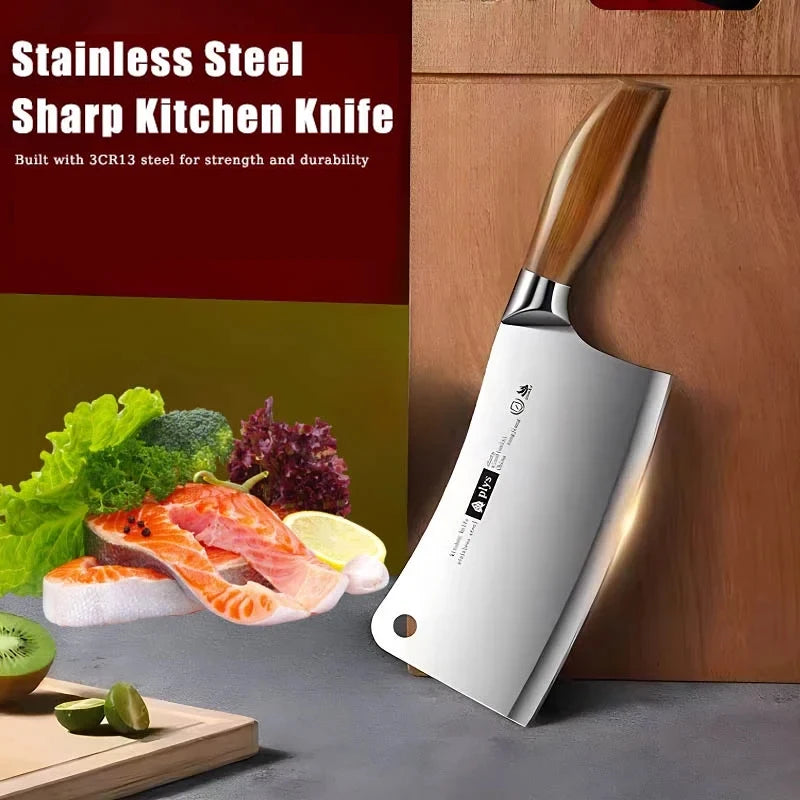 Heavy-Duty Stainless Steel Chef Knife – Wood-Grain Handle Kitchen Chef Knife Axl