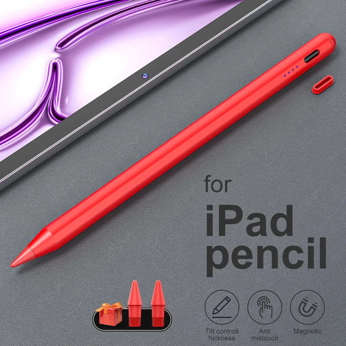 Stylus Pen for iPad 2018–2026 | LED, Tilt & Palm Rejection iPad Stylus Pen Axl Red