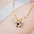 Huitan Flower Pendant Necklace Red CZ | Women's Fashion Pendant Necklace Axl XL1232 45CM