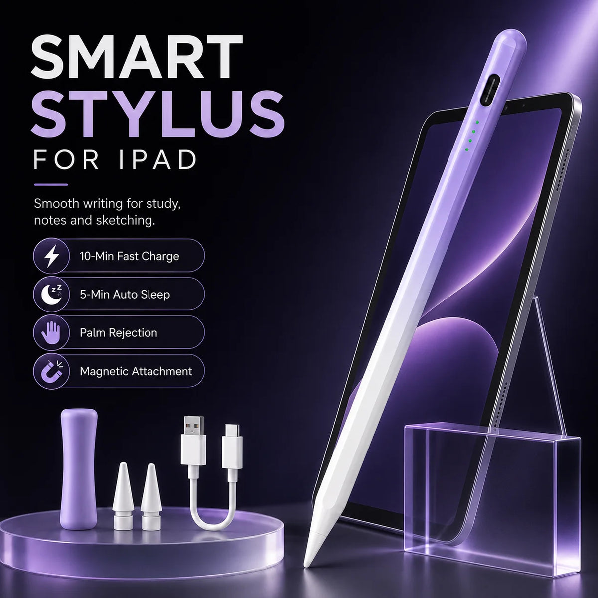 Magnetic Smart Stylus for iPad – USB-C Fast Charge & Palm Rejection iPad Stylus Pen Axl