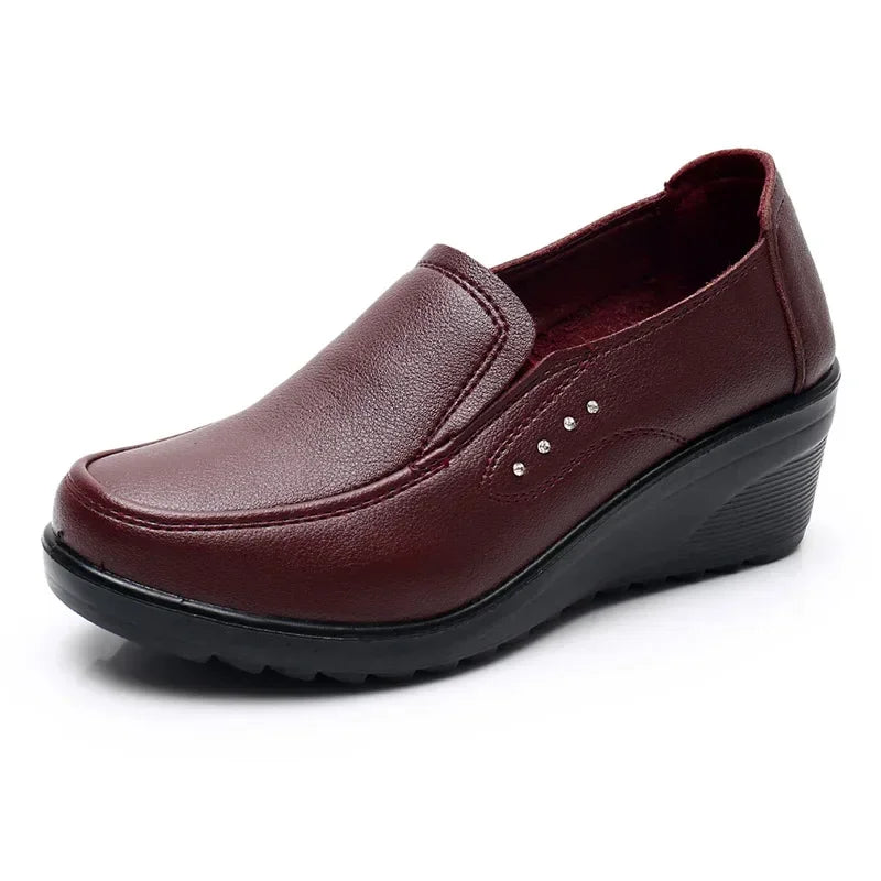 Women's Wedge Loafers – Microfiber Casual Slip-On Shoes Wedge Loafers Axl Red-3202 35