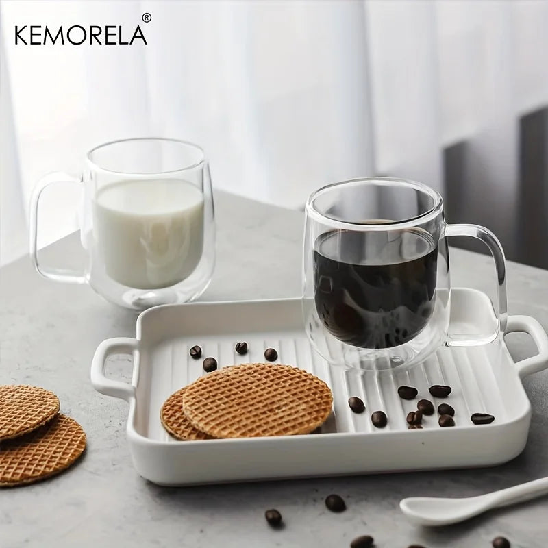 KEMORELA Double Wall Clear Glass Coffee Cup with Handle | 1-2 Pack Glass Coffee Mug Axl