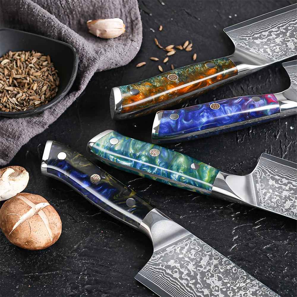67-Layer Damascus Steel Santoku Knife – 17.8cm Sharp Blade Damascus Kitchen Knife Axl