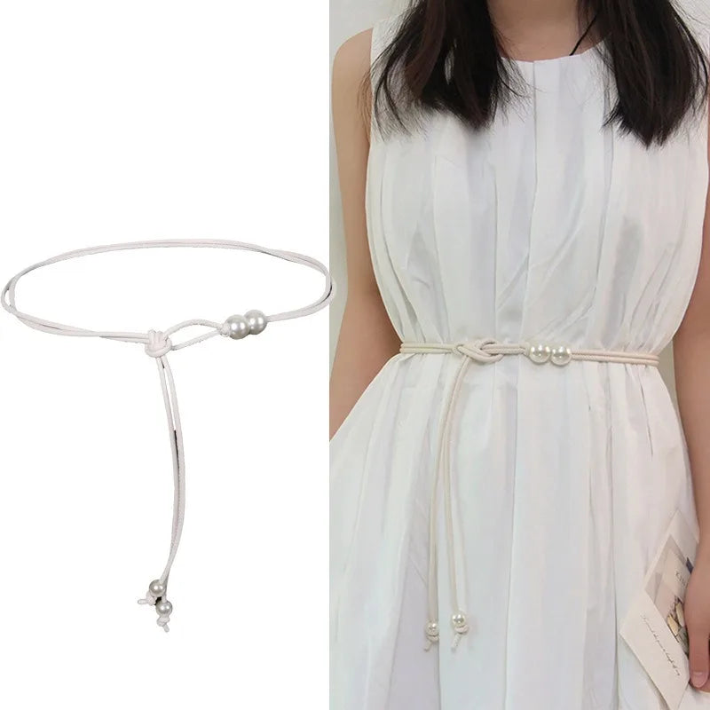 Women's Adjustable Slim Faux Leather Belt with Bead Accents Women's Fashion Belt Axl