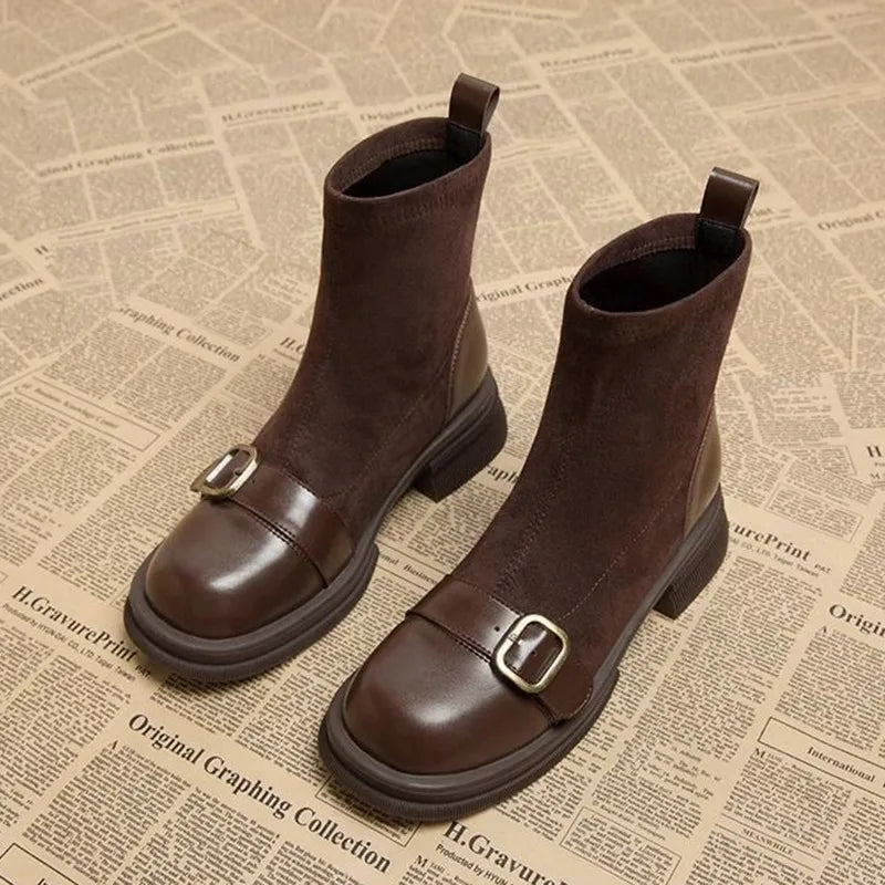 Women's Square Toe Knit Sock Ankle Boots – Medium Heel Women's Ankle Boots Axl