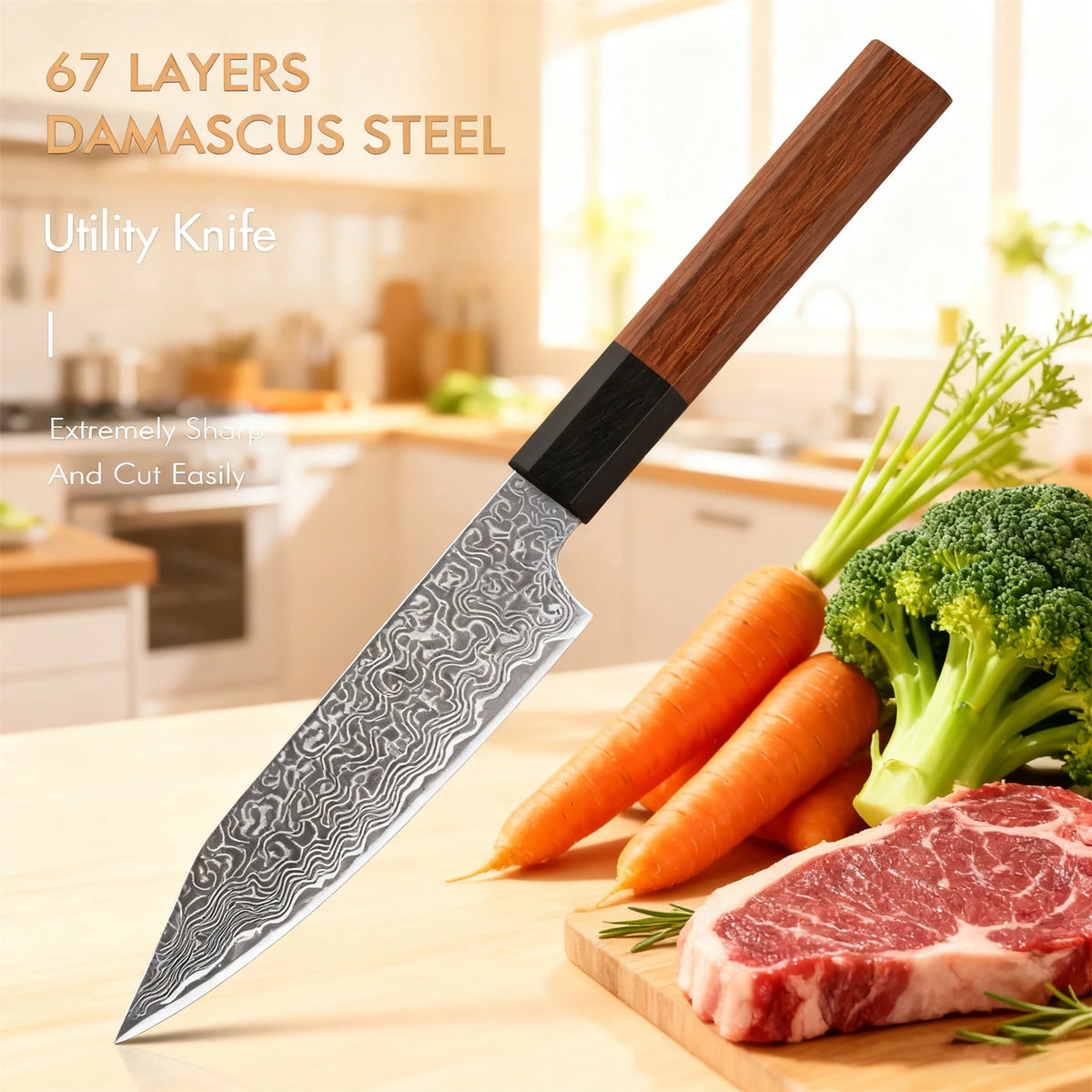 67-Layer Damascus Steel Chef Knife – 12.3" Slicing Knife Damascus Chef Knife Axl
