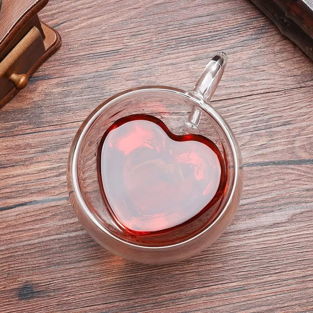 Heart Shaped Double Wall Glass Mugs Set of 4 – 240ml | KEMORELA Glass Mug Set Axl
