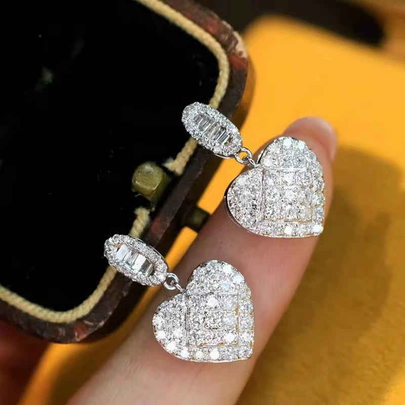 Huitan Heart Dangle Earrings – Cubic Zirconia Wedding Drops Dangle Earrings Axl