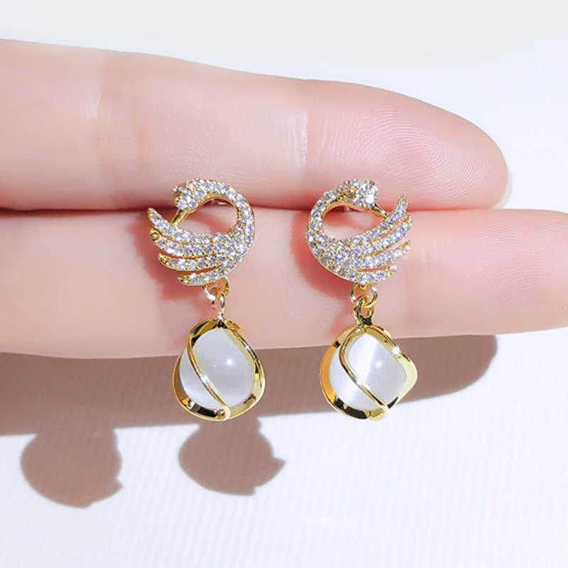 Crystal Swan Drop Earrings – Sparkling Women's Fashion Jewelry Drop Earrings Axl