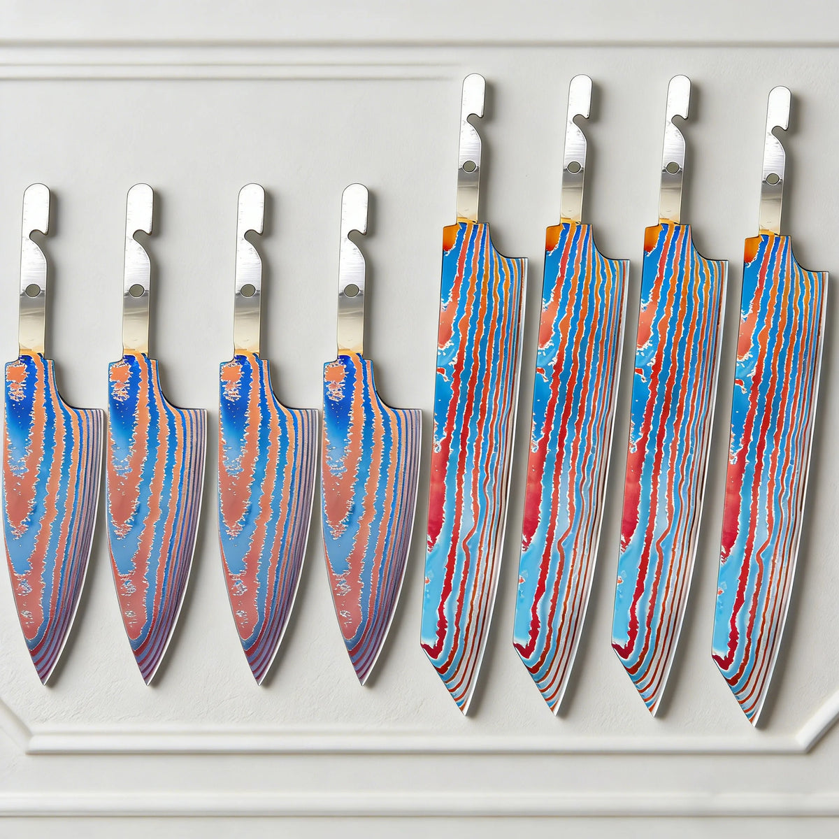 Titanium Damascus Blank Knife Blades – DIY Hand Forged Set Blank Knife Blades Axl Knife Blade-AB-8PCS